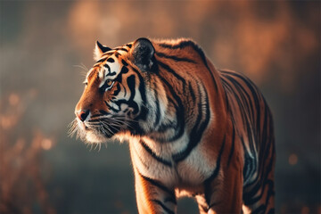 Fototapeta na wymiar Sumatran Tiger in the jungle, Thailand. Selective focus.