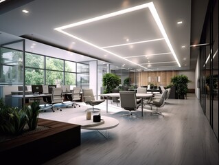 the elegance and sophistication of a modern office interior, showcasing sleek design and contemporary elements