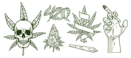 Cannabis plants set logotype monochrome