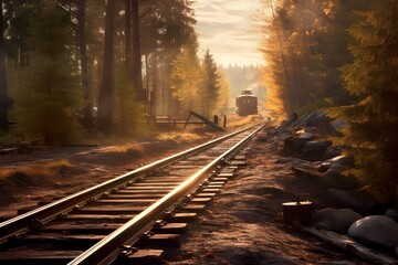 railroad track, in the style of nostalgic landscapes. generative AI illustration.