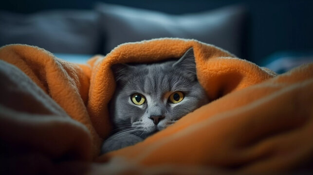 Graceful Grey Cat: A Magnificent Feline with Elegance and Mystery, Generative AI.