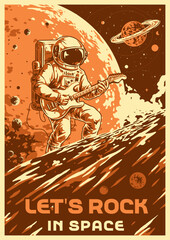Space musician monochrome vintage poster