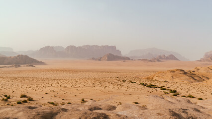 Panoramic view of the Wadi Rum desert, Jordan,