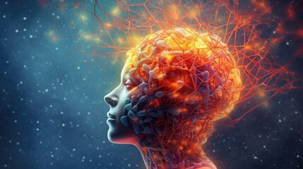 Dive into the mysteries of the human brain, depicting the neural pathways, synapses, and intricate networks that govern human cognition and consciousness.