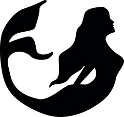 Mermaid black silhouette with tail icon. Mermaid logo.