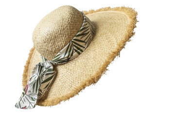 Straw women's hat with a ribbon. Isolate. PNG 
