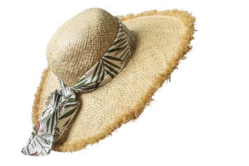 Straw women's hat with a ribbon. Isolate. PNG 