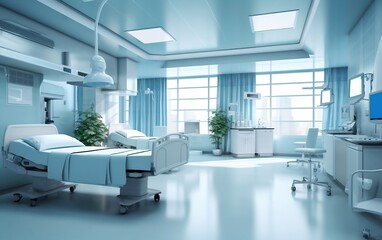Fototapeta na wymiar Interior of Hospital ward with patient bed Generative AI