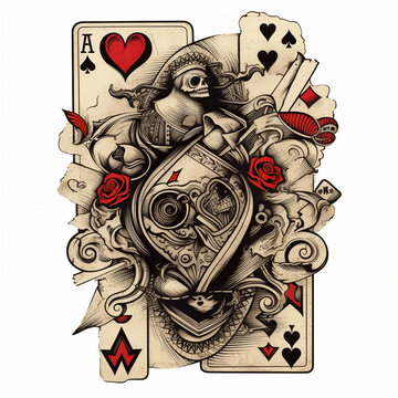 card gambling tattoo casino ace spades card deck trick vector linework photo