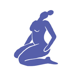 abstract female figure. Trendy minimal style. Female body. Matisse style. blue colour.Vector