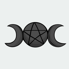 Hand-drawn Wiccan symbols, Triple goddess symbol, Symbols vector illustration