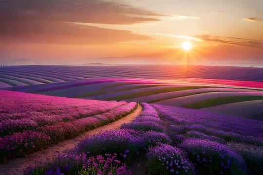 lavender field at sunset Generated Ai © Creative artist1
