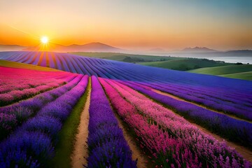 Naklejka na ściany i meble lavender field at sunset Generated Ai