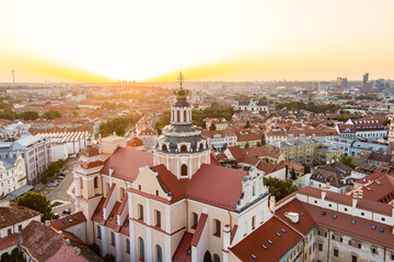 Fototapeta premium Aerial view of Vilnius Old Town, one of the largest surviving medieval old towns in Northern Europe. Summer landscape of Old Town of Vilnius, Lithuania
