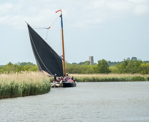 The Norfolk Wherry Albion sailing down the River Bure, Norfolk Broads