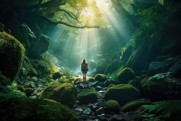 Embark on an epic quest through a mythical forest, where a group of adventurers faces formidable challenges and encounters magical creatures generated AI