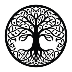 Celtic Tree of life decorative Vector ornament, Graphic arts, dot work. Grunge vector illustration of the Scandinavian myths with Celtic culture.