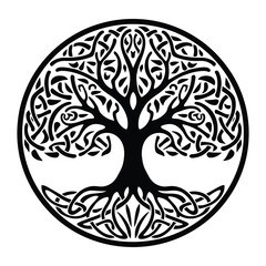 Celtic Tree of life decorative Vector ornament, Graphic arts, dot work. Grunge vector illustration of the Scandinavian myths with Celtic culture.