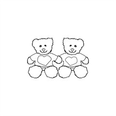 line art illustration of a pair of dolls taking the shape of an adorable brown bear