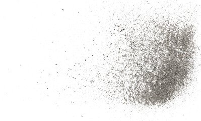 Cigarette ash isolated on white background, texture top view