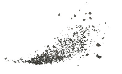 Black coal dust with effect fragments explosion isolated on white background and texture, clipping path