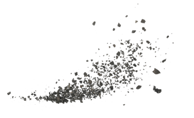 Black coal dust with effect fragments explosion isolated on white background and texture, clipping path
