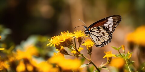 Obraz premium AI Generated. AI Generative. Green flower feld with butterfly inseect. Chill relax calm vibe. Graphic Art