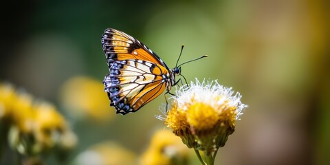 Obraz premium AI Generated. AI Generative. Green flower feld with butterfly inseect. Chill relax calm vibe. Graphic Art