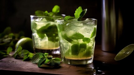 classic mojito with lime and mint. Generative AI
