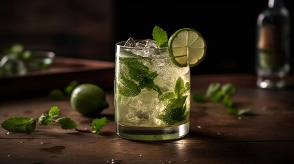 classic mojito with lime and mint. Generative AI