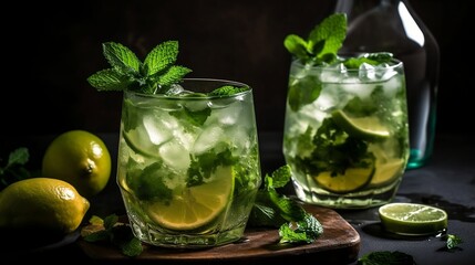 classic mojito with lime and mint. Generative AI