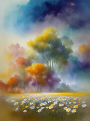 Obraz na płótnie Canvas Wild daisy meadow. AI generated illustration