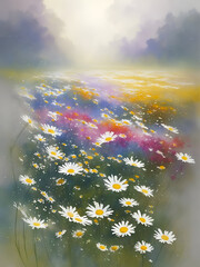 Wild daisy meadow. AI generated illustration