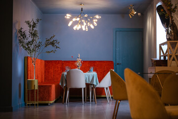 decor and lighting in the cafe in the evening