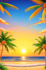 Fototapeta na wymiar Flyer Background Palm Trees On Beach