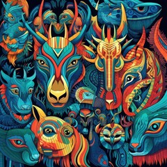 Design a colorful and abstract pattern inspired by the unique features of animals