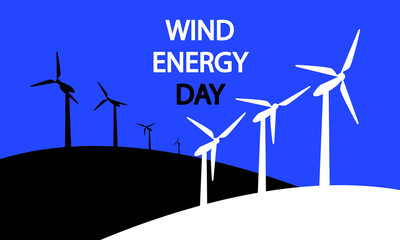 Wind energy day windmills, vector art illustration.