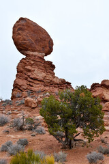 Balanced Rock, one of the most iconic features in the Arches National Park, Utah, USA.