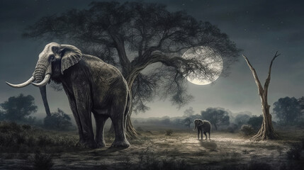Fototapeta na wymiar Mammoths prehistoric animals of the ice age, portraits of ancient elephants. Created in AI.