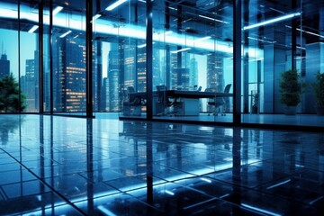 Fototapeta na wymiar Futuristic modern glass corporate office. AI generated, human enhanced