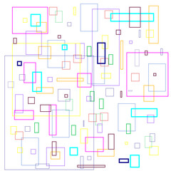 Background made of white squares of various sizes with colored borders. Vector illustration.