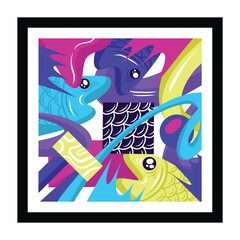 Fish illustration art for T-shirt and print wall decorative