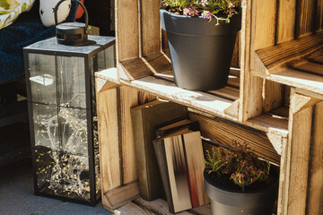 Wooden vintage outdoor crate shelves