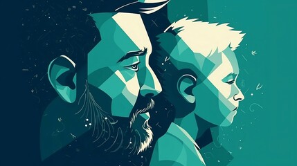 Dad and son. Card for Father's Day. Generative AI