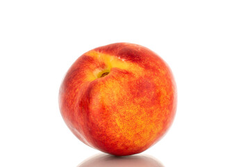 One sweet nectarine, macro, isolated on white background.