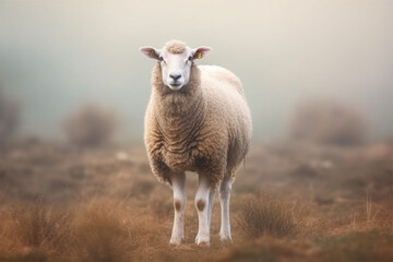 Fototapeta premium A minimalist photo of a sheep on isolated nature background a hyper 