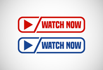 Watch now button. Watch now banner sign. Play video icon vector illustration.