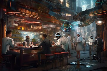 Naklejka premium the seamless integration of technology and human interaction in everyday life generated AI