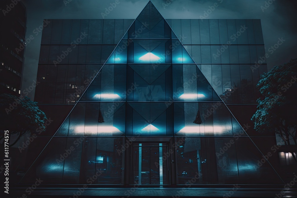Poster modern building with a triangular facade. generative ai