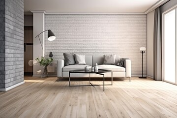 cozy living room with a comfortable couch and a stylish coffee table. Generative AI